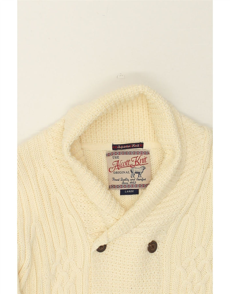 ALCOTT Mens Cardigan Sweater Large Beige Acrylic | Vintage Alcott | Thrift | Second-Hand Alcott | Used Clothing | Messina Hembry 