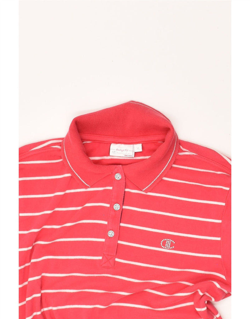 CHAMPION Womens Heritage Slim Polo Shirt UK 18 XL Pink Striped Cotton | Vintage Champion | Thrift | Second-Hand Champion | Used Clothing | Messina Hembry 