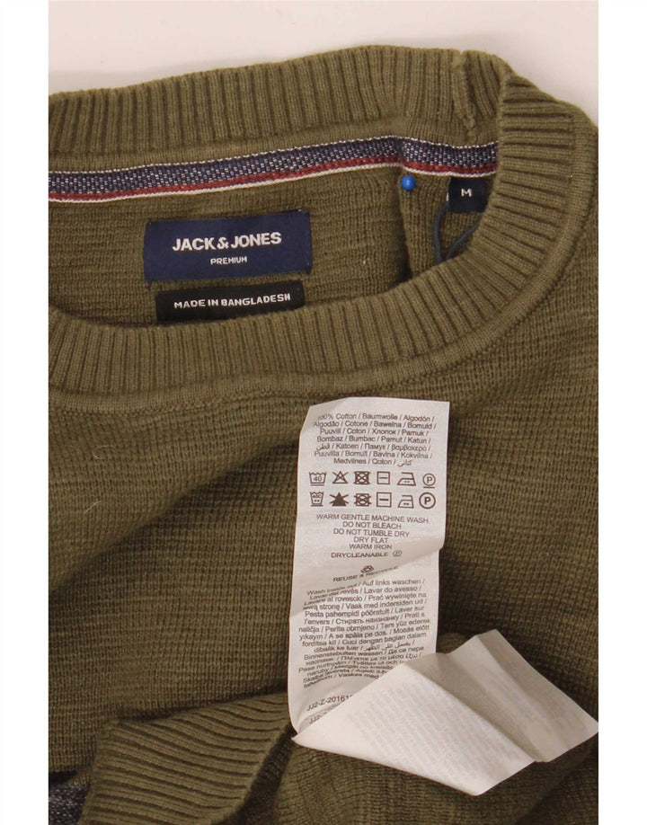 Jack & Jones Mens Boat Neck Jumper Sweater Medium Khaki Striped Cotton