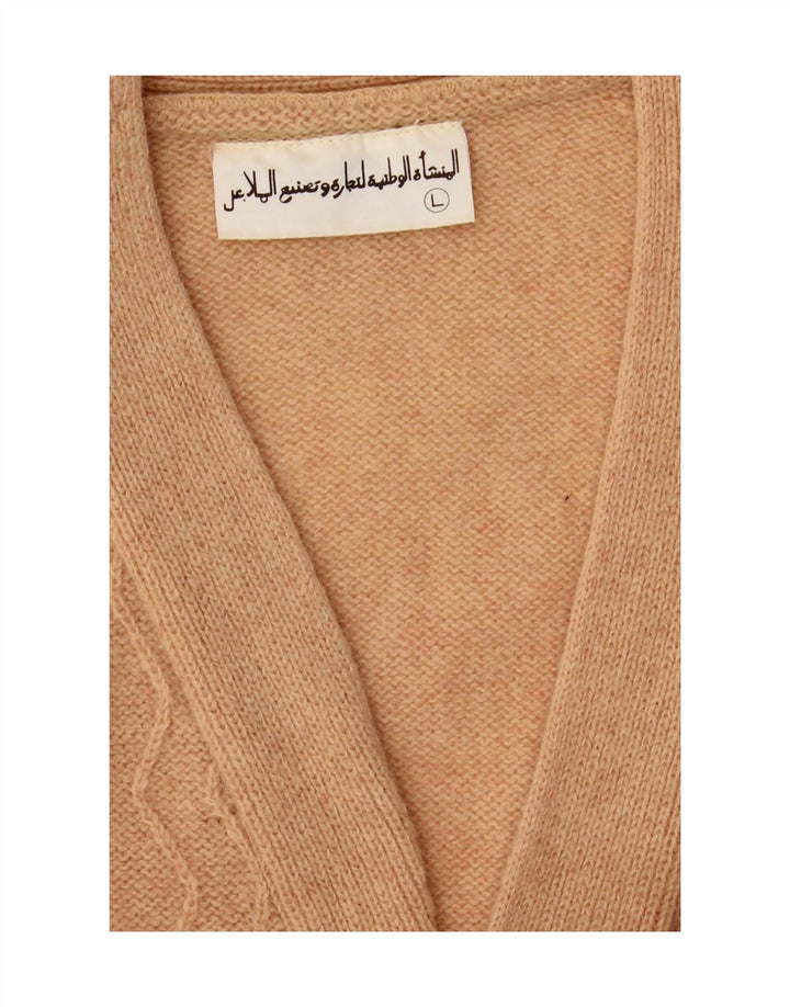 Vintage Mens Cardigan Sweater Large Beige Chevron