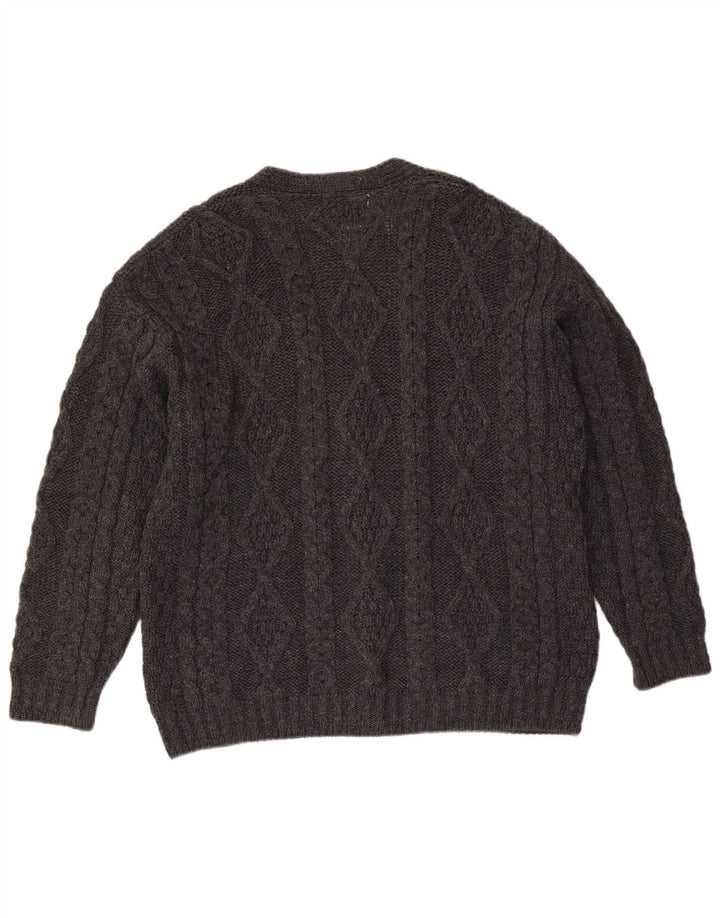 Aran Crafts Mens Cardigan Sweater Large Grey Wool