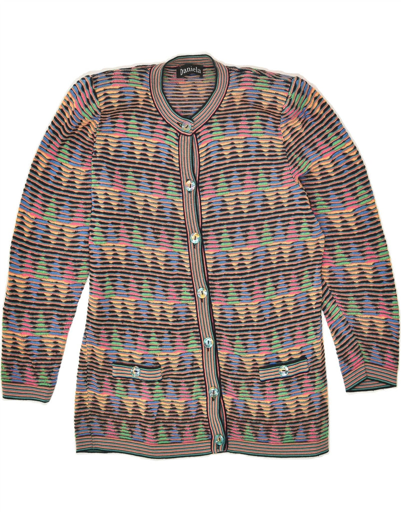 VINTAGE Womens Cardigan Sweater UK 14 Large Multicoloured Striped Cotton | Vintage Vintage | Thrift | Second-Hand Vintage | Used Clothing | Messina Hembry 