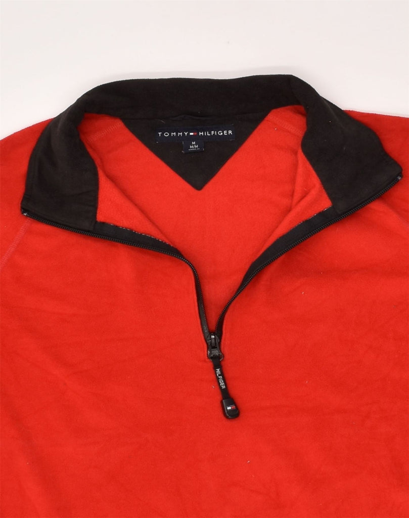 TOMMY HILFIGER Mens Zip Neck Fleece Jumper Medium Red Polyester | Vintage Tommy Hilfiger | Thrift | Second-Hand Tommy Hilfiger | Used Clothing | Messina Hembry 