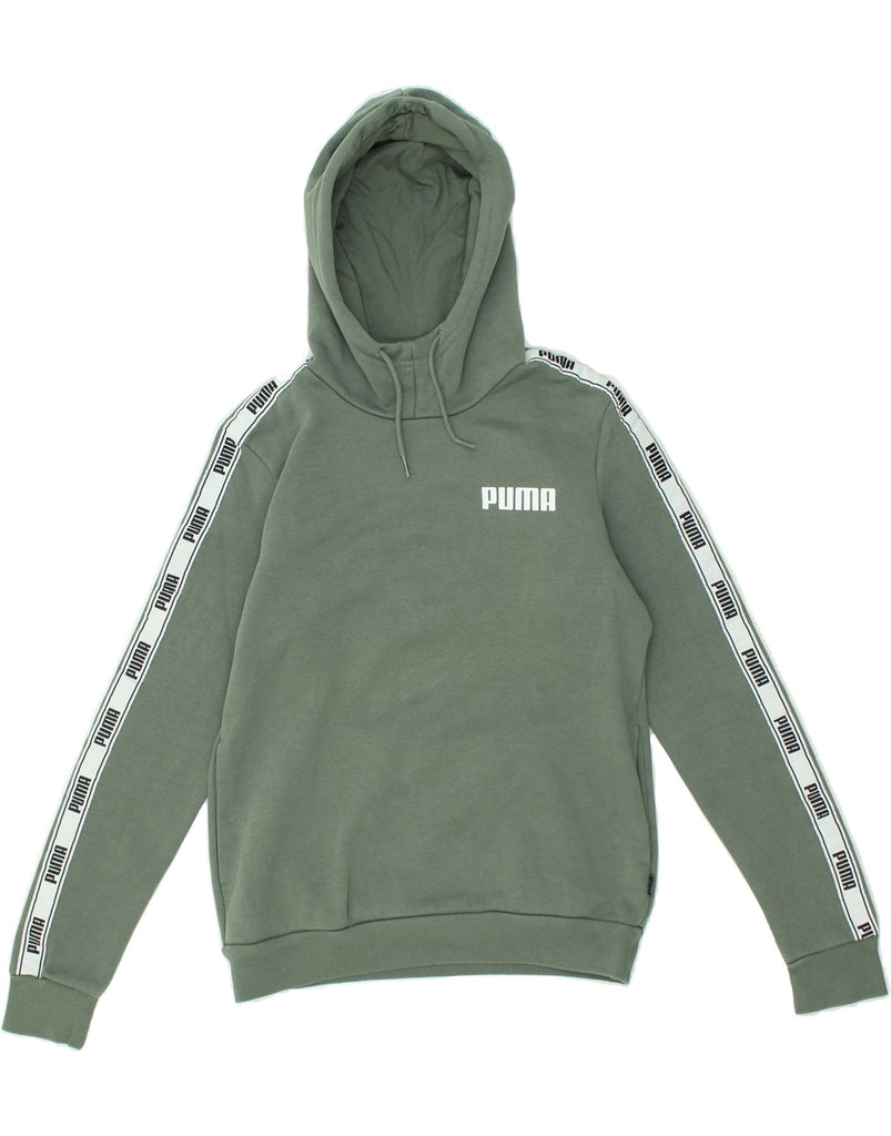 PUMA Womens Graphic Hoodie Jumper UK 10 Small Green Cotton | Vintage Puma | Thrift | Second-Hand Puma | Used Clothing | Messina Hembry 