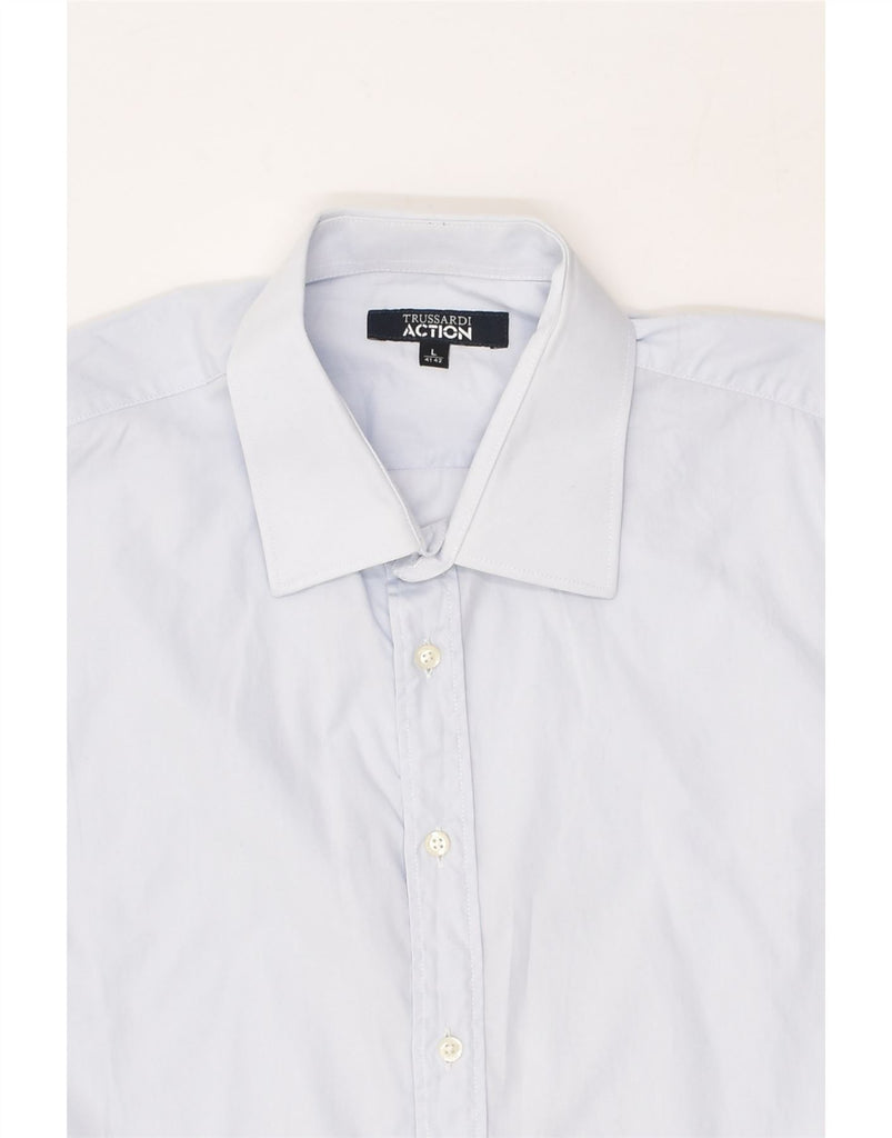 TRUSSARDI Mens Shirt Size 41-42 Large Blue Cotton | Vintage Trussardi | Thrift | Second-Hand Trussardi | Used Clothing | Messina Hembry 