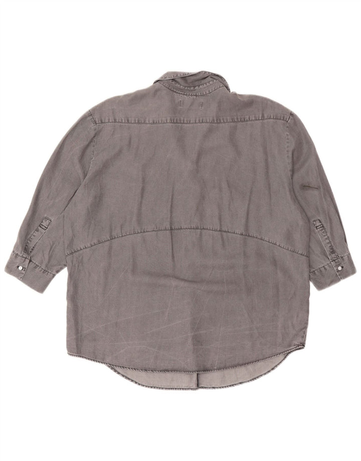 Zara Womens Loose Fit 3/4 Sleeve Pullover Shirt UK 14 Medium Grey