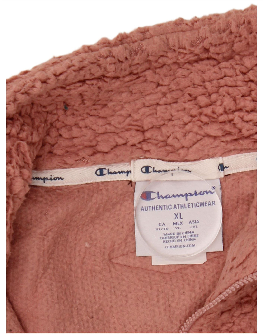 CHAMPION Womens Oversized Crop Zip Neck Fleece Jumper UK 18 XL Pink