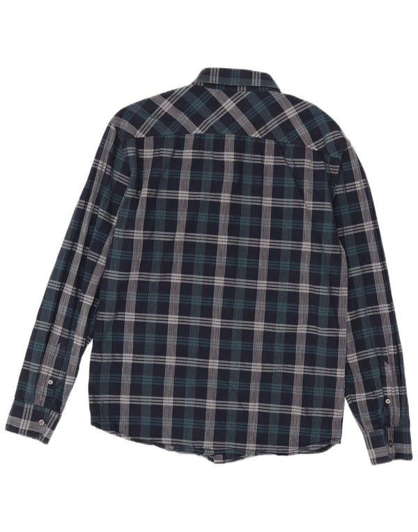 Penguin Mens Shirt Large Navy Blue Check Cotton