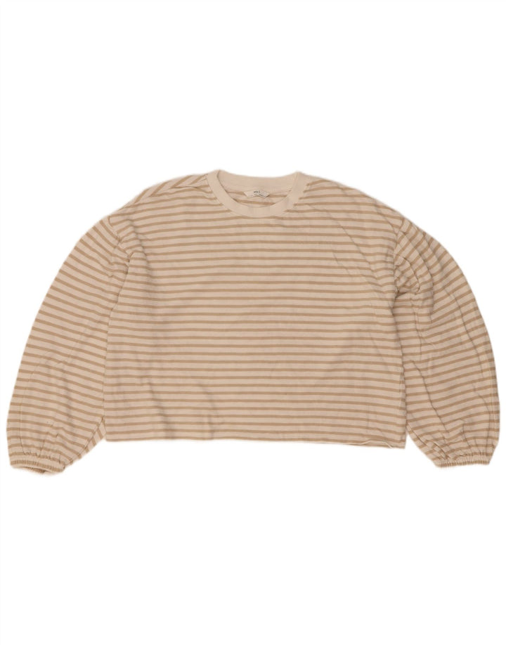 Marks & Spencer Girls Oversized Top Long Sleeve 13-14 Years Beige Striped