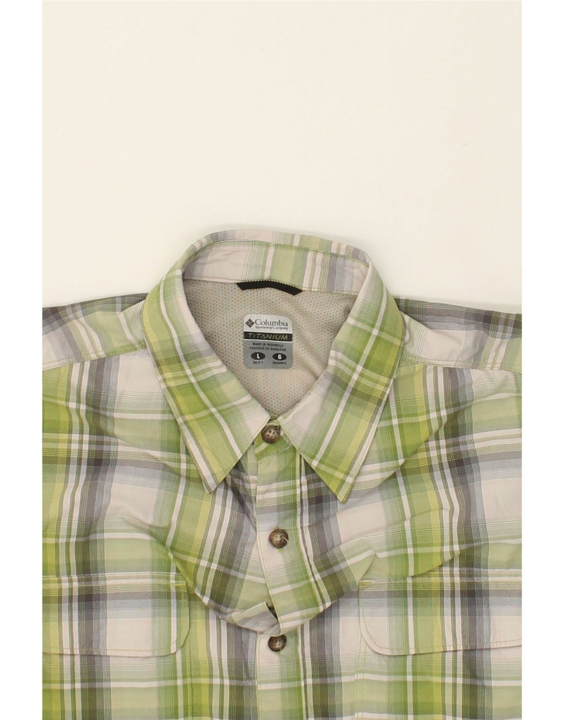 COLUMBIA Mens Short Sleeve Shirt Large Green Check Polyamide | Vintage Columbia | Thrift | Second-Hand Columbia | Used Clothing | Messina Hembry 