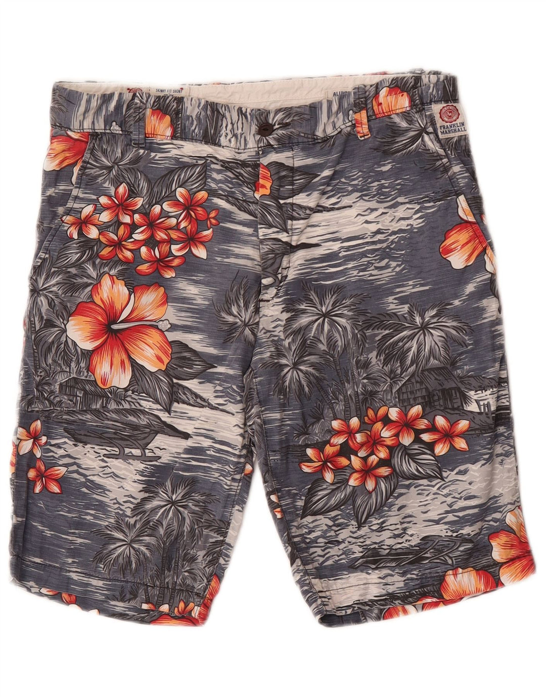 Franklin Marshall Mens Leo Chino Shorts W31 Medium Navy Blue Hawaiian