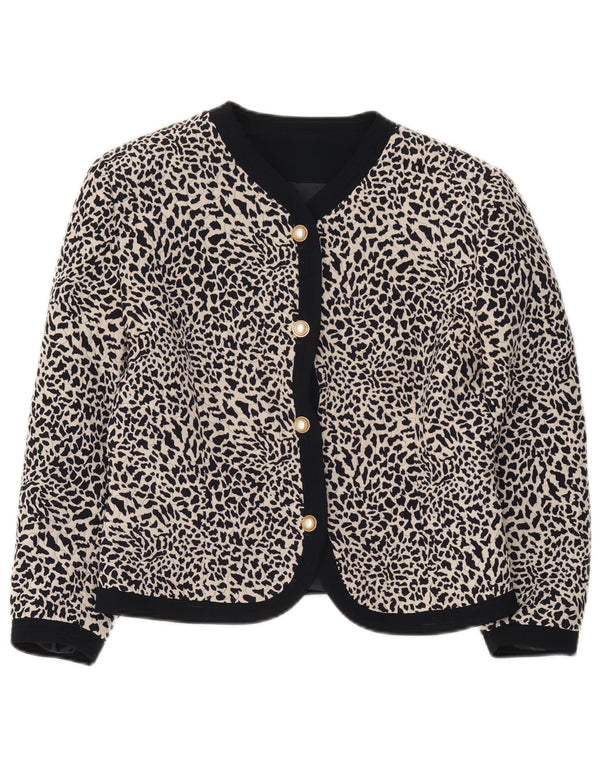 Vintage Womens 3/4 Sleeve Blazer Jacket IT 44 Medium Black Animal Print