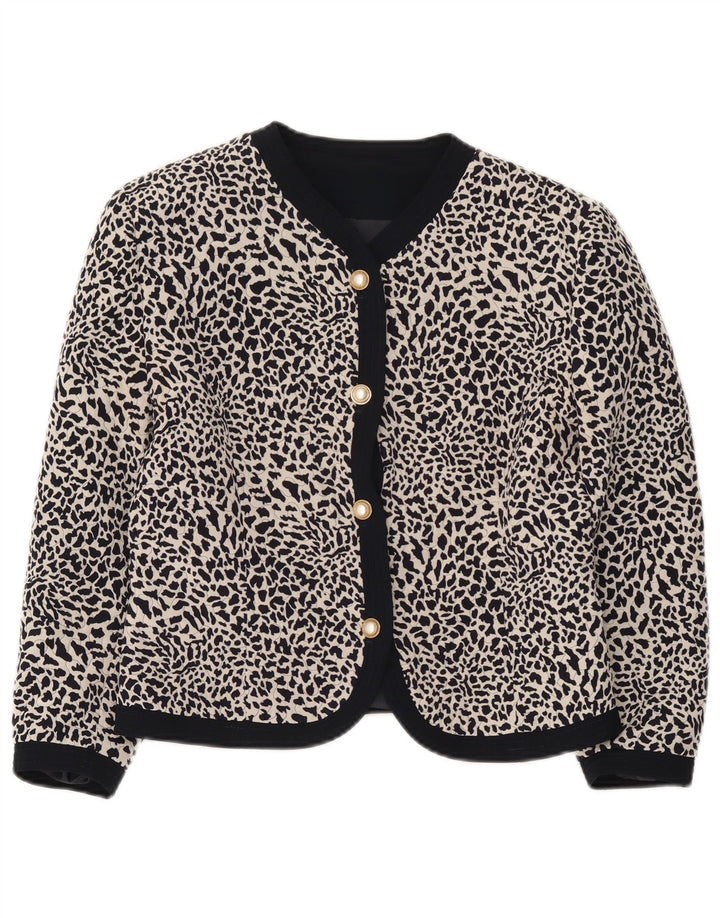 Vintage Womens 3/4 Sleeve Blazer Jacket IT 44 Medium Black Animal Print