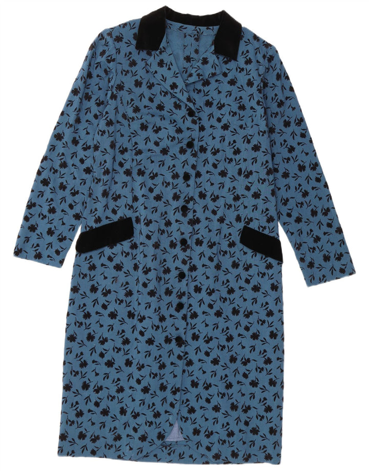 Vintage Womens Long Sleeve Shift Dress UK 14 Medium Blue Floral