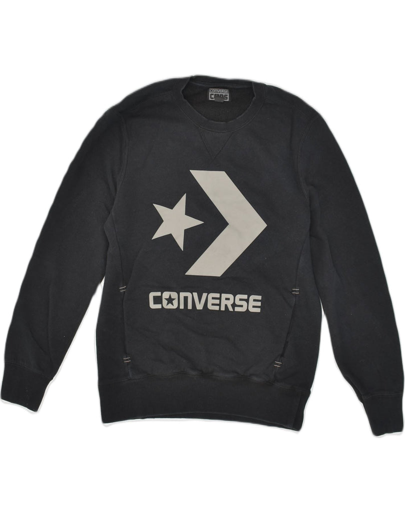 CONVERSE Mens Graphic Sweatshirt Jumper Small Black Cotton | Vintage Converse | Thrift | Second-Hand Converse | Used Clothing | Messina Hembry 