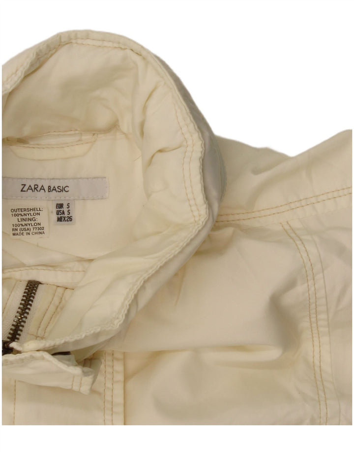 Zara Womens Hooded Utility Jacket UK 10 Small Off White Nylon