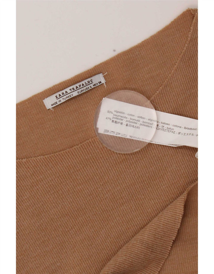 Zara Womens Oversized Top Long Sleeve UK 16 Large Brown Cotton
