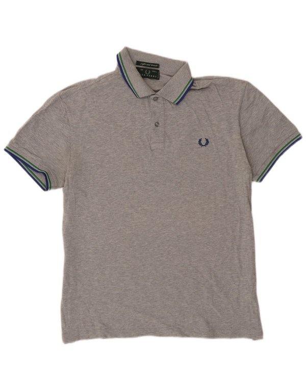 Fred Perry Mens Polo Shirt Large Grey Striped Cotton