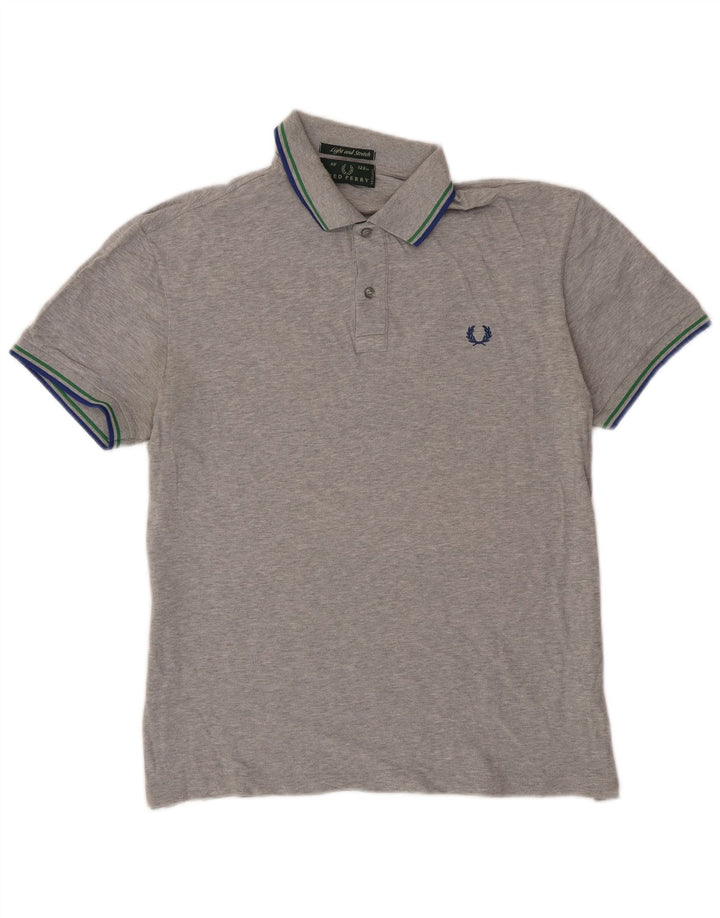 Fred Perry Mens Polo Shirt Large Grey Striped Cotton