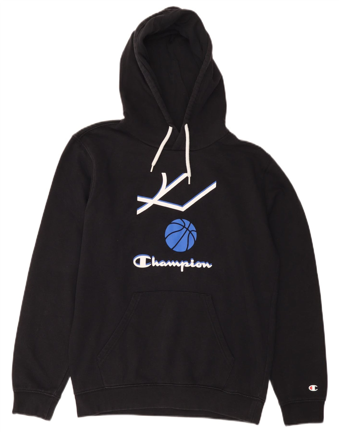 Champion Mens Graphic Hoodie Jumper Small Black Cotton