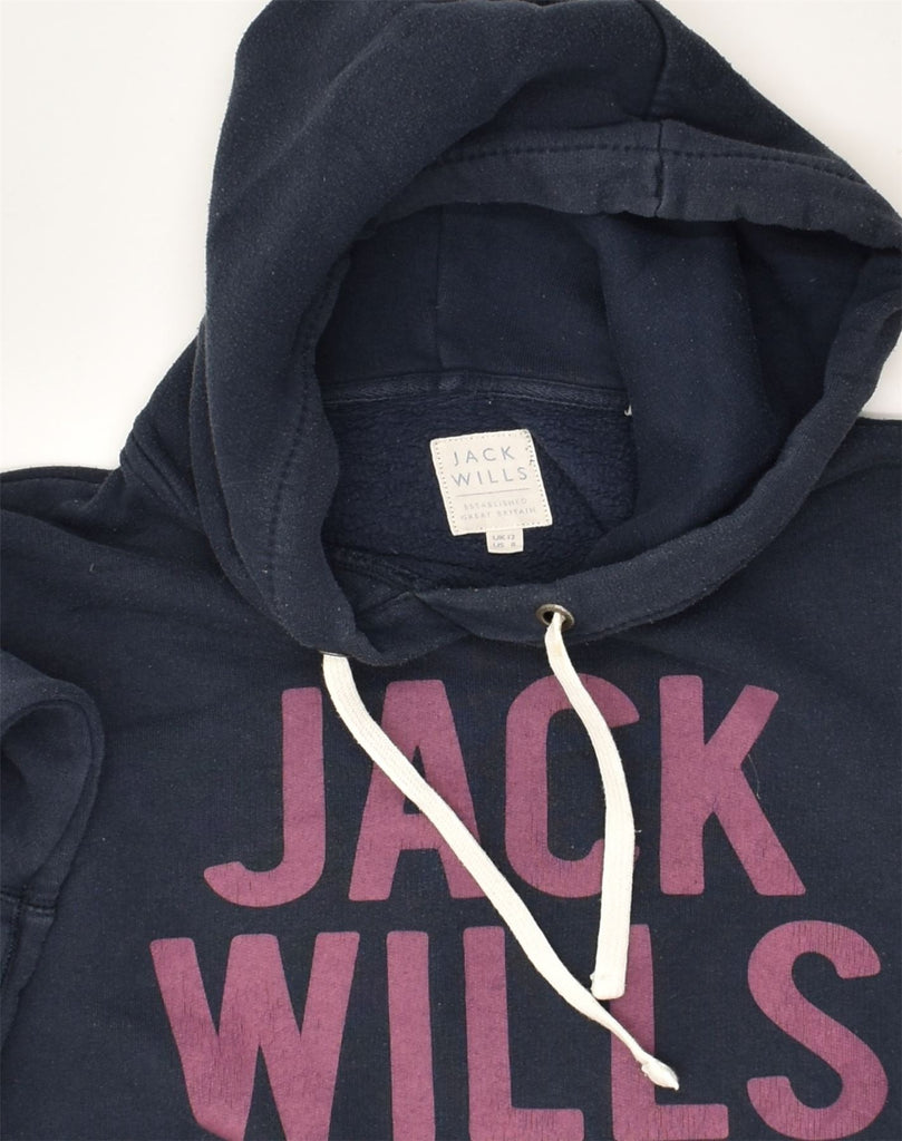 JACK WILLS Womens Graphic Hoodie Jumper UK 12 Medium  Navy Blue Cotton | Vintage Jack Wills | Thrift | Second-Hand Jack Wills | Used Clothing | Messina Hembry 