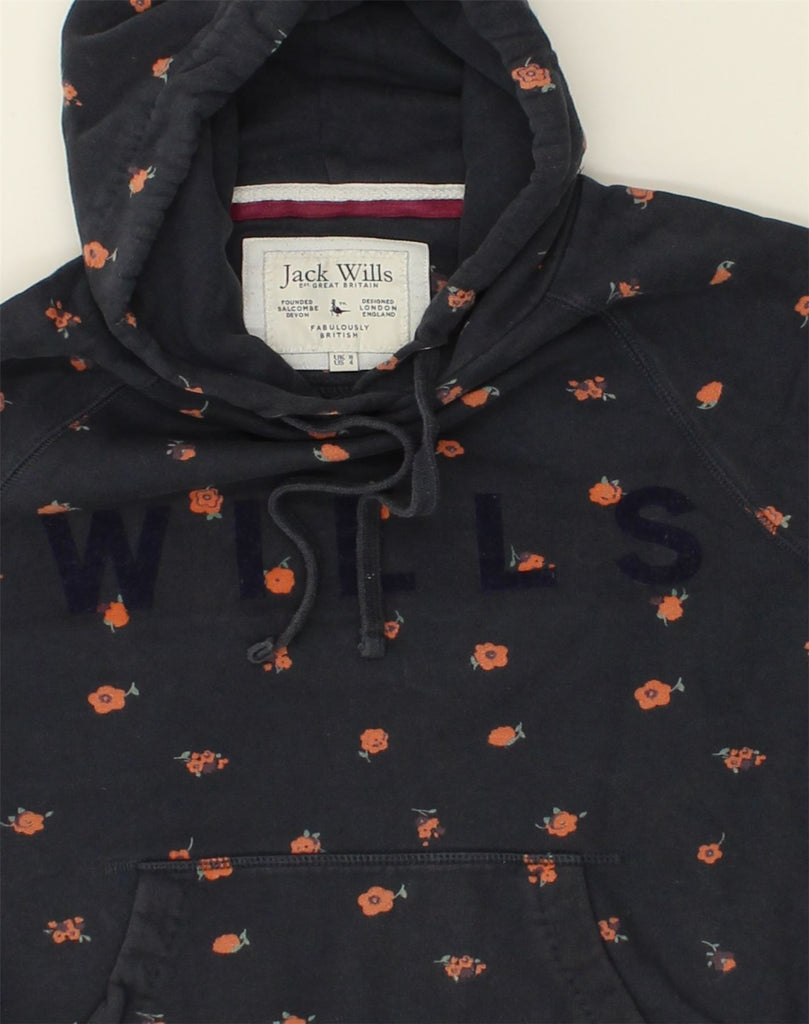 JACK WILLS Womens Graphic Hoodie Jumper UK 8 Small Black Floral Cotton | Vintage Jack Wills | Thrift | Second-Hand Jack Wills | Used Clothing | Messina Hembry 