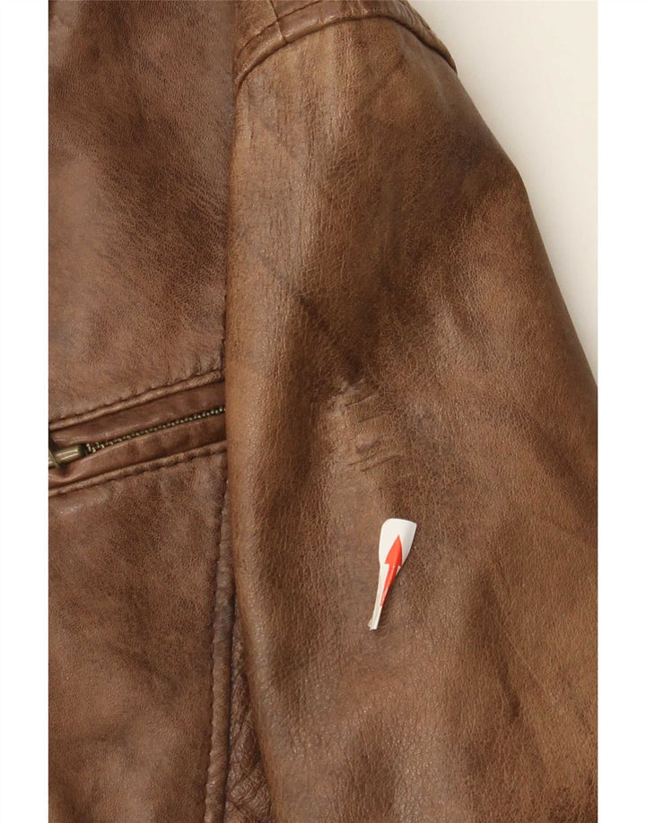 Oasis Womens Crop Leather Jacket UK 16 Large Brown Colourblock