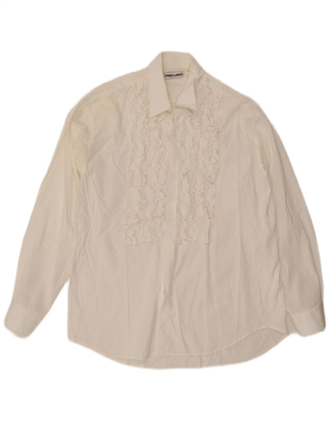 Enara Camice Mens Ruffle Front Shirt Medium White Cotton