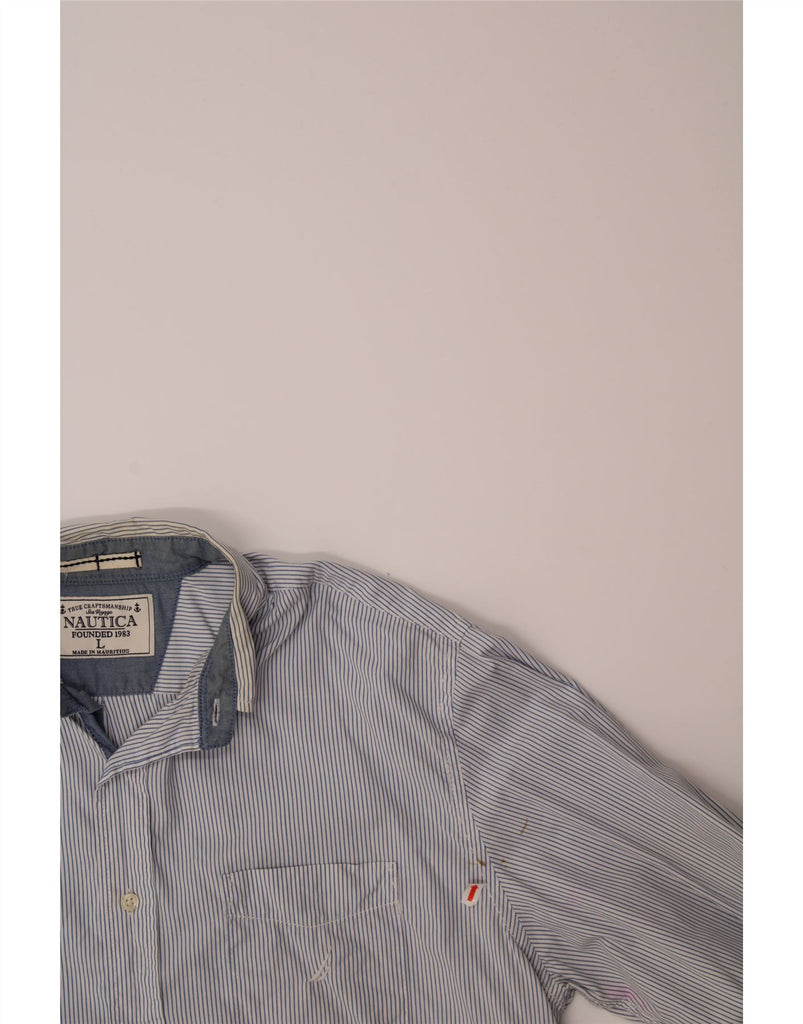 NAUTICA Mens Shirt Large Blue Pinstripe Cotton Vintage Nautica and Second-Hand Nautica from Messina Hembry 