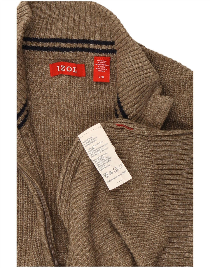 Izod Mens Zip Neck Jumper Sweater Large Green Cotton