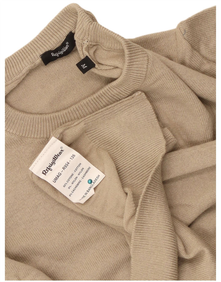 Refrigiwear Mens Crew Neck Jumper Sweater Medium Beige Cotton