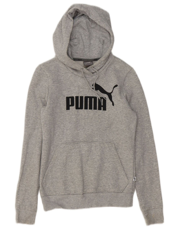 Puma Womens Graphic Hoodie Jumper UK 6 XS Grey Flecked Cotton