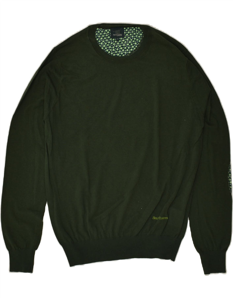 HENRY COTTONS Mens Crew Neck Jumper Sweater Large Green Cotton | Vintage Henry Cottons | Thrift | Second-Hand Henry Cottons | Used Clothing | Messina Hembry 