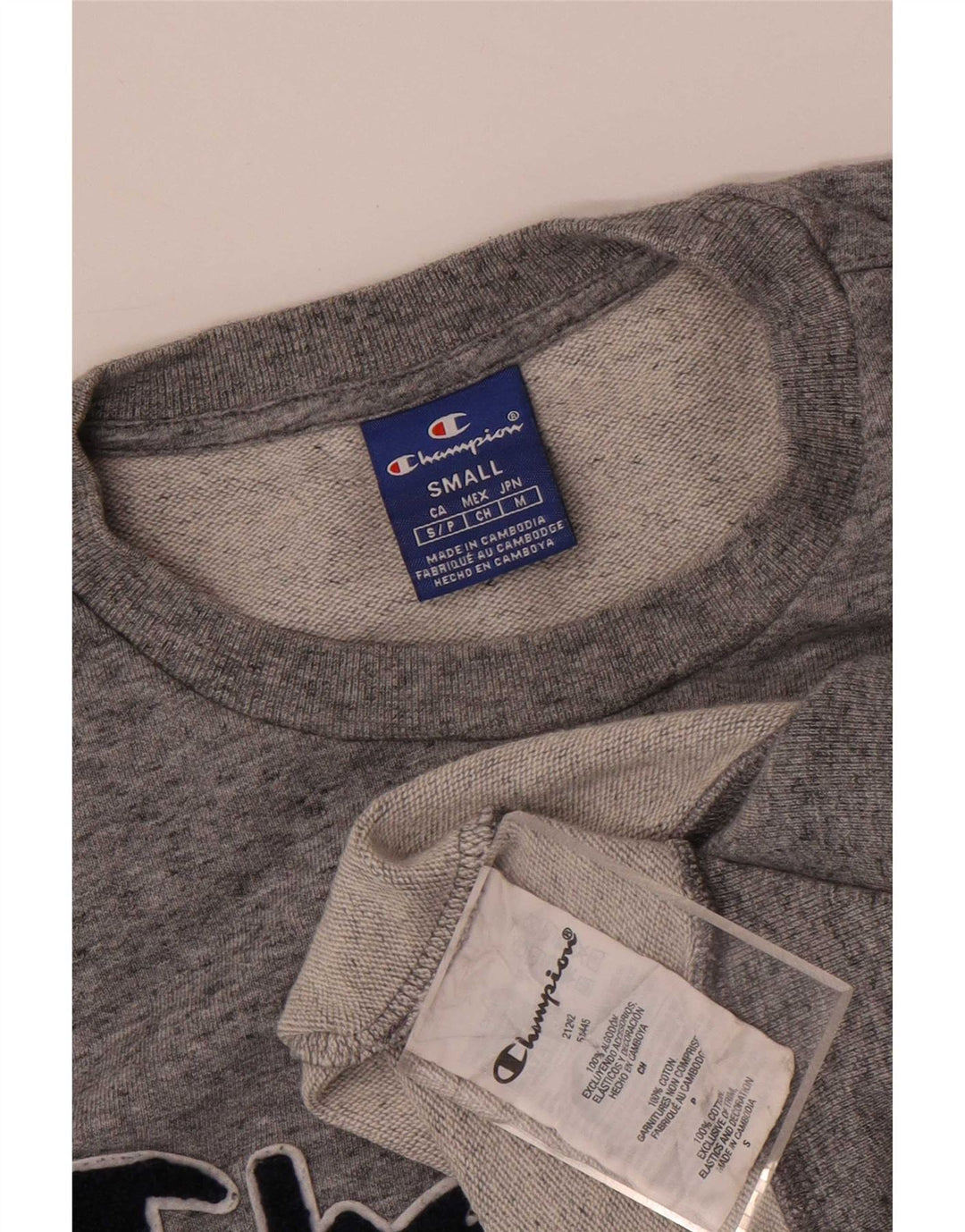 Champion Mens Graphic Sweatshirt Jumper Small Grey Flecked Cotton