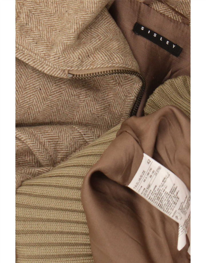Sisley Womens Bomber Jacket IT 42 Medium Beige Herringbone Wool