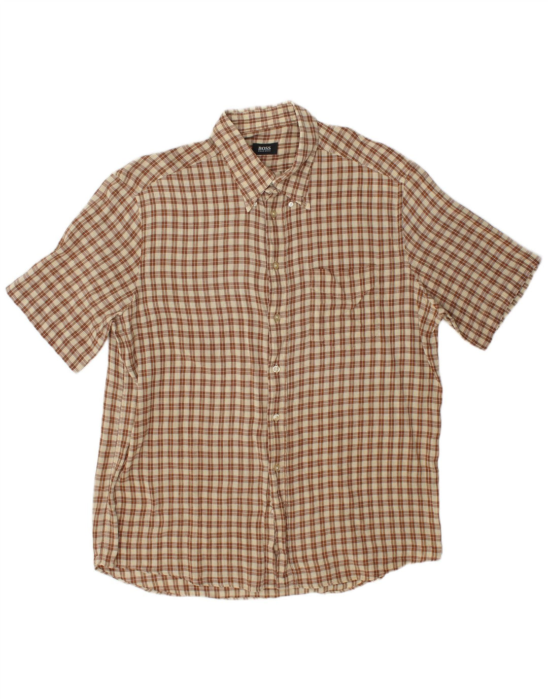 HUGO BOSS Mens Short Sleeve Shirt XL Brown Check