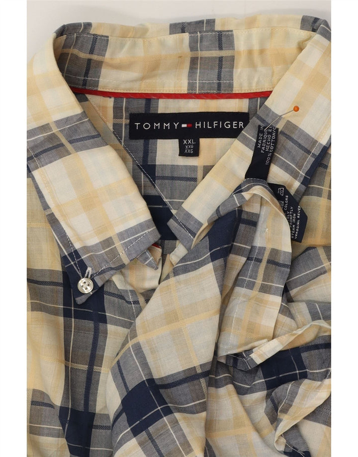 TOMMY HILFIGER Mens Short Sleeve Shirt 2XL Navy Blue Check Cotton