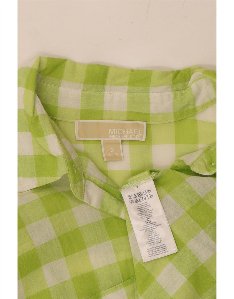 MICHAEL KORS Womens Loose Fit Longline Shirt UK 10 Small Green Gingham Vintage Michael Kors and Second-Hand Michael Kors from Messina Hembry 