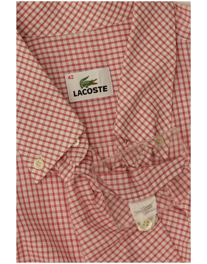 Lacoste Mens Short Sleeve Shirt Size 42 Large Red Gingham Cotton