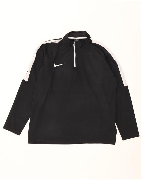 Nike Mens Dri Fit Zip Neck Top Long Sleeve Large Black Colourblock