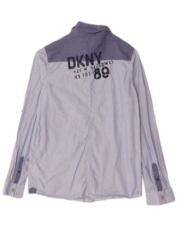 Dkny Boys Graphic Shirt 13-14 Years Small Navy Blue Pinstripe Cotton