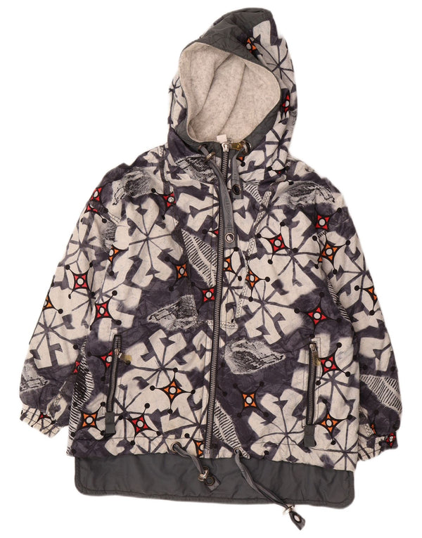 Vintage Boys Hooded Windbreaker Jacket 11-12 Years Grey Geometric Nylon