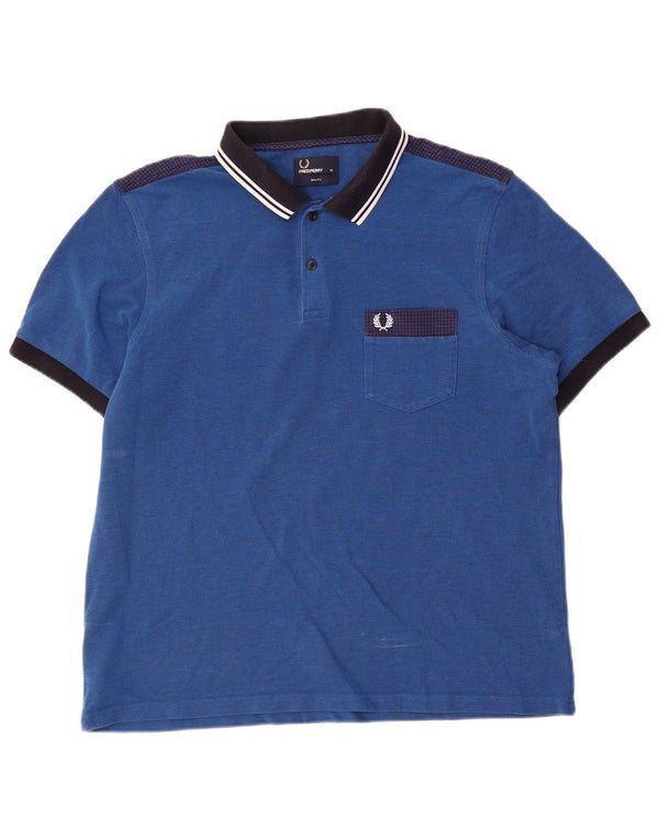 Fred Perry Mens Slim Fit Polo Shirt XL Blue Colourblock Cotton