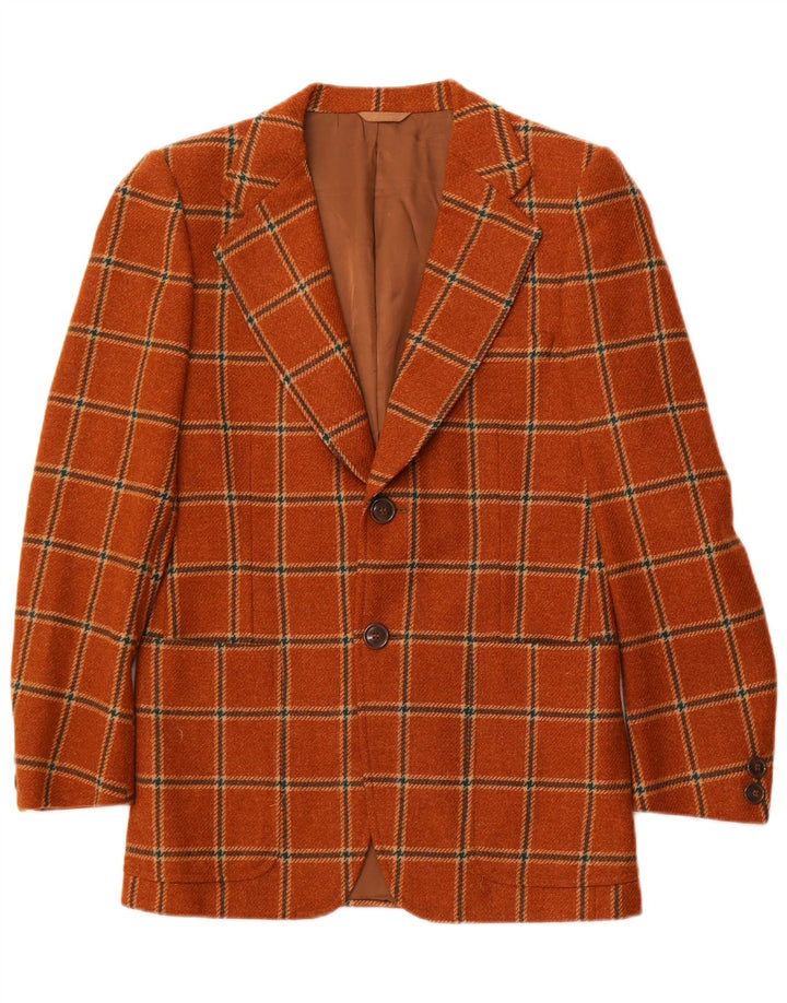 VINTAGE Mens 2 Button Blazer Jacket IT 50 Large Brown Check Wool