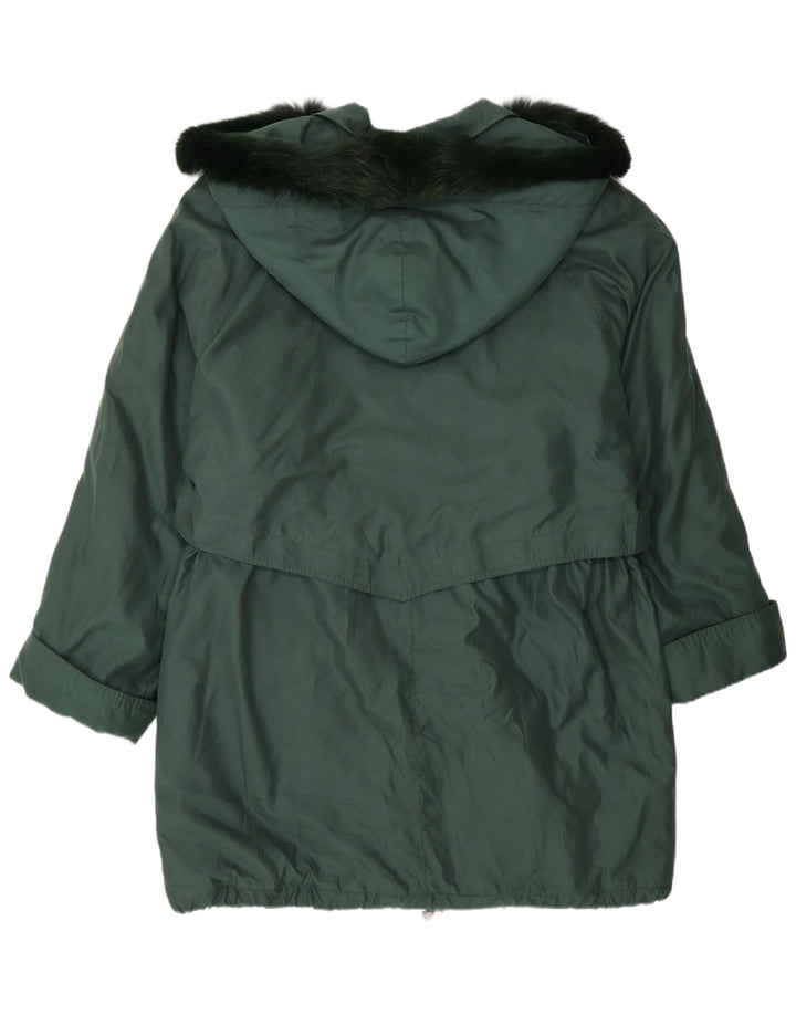 Vintage Womens Hooded Oversized Parka Jacket UK 16 Large Green Polyester