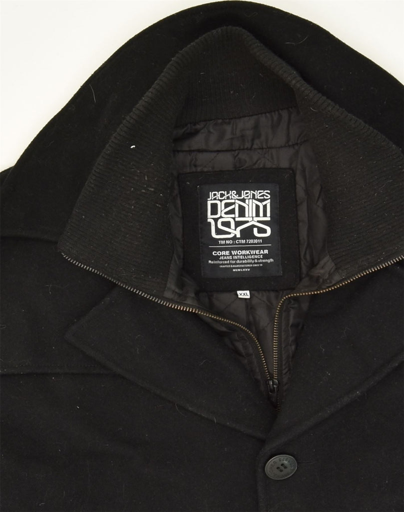 JACK & JONES Mens Overcoat UK 44 2XL Black Wool | Vintage Jack & Jones | Thrift | Second-Hand Jack & Jones | Used Clothing | Messina Hembry 