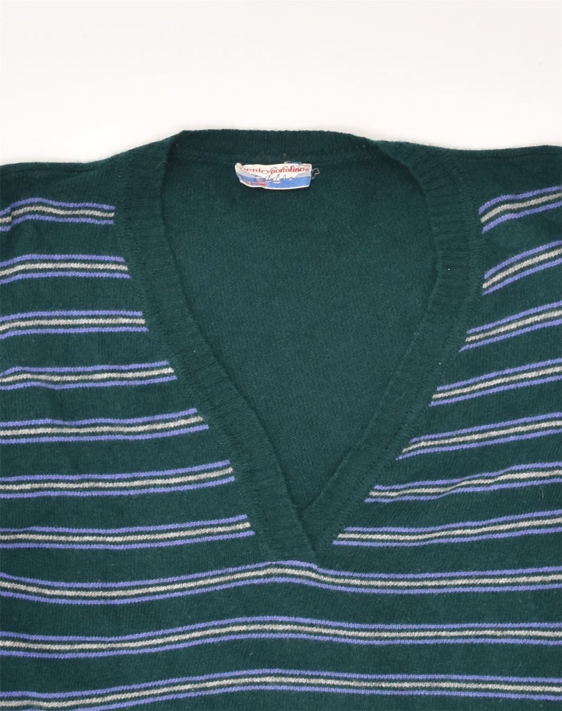 VINTAGE Womens V-Neck Jumper Sweater IT 46 Large Green Striped | Vintage Vintage | Thrift | Second-Hand Vintage | Used Clothing | Messina Hembry 