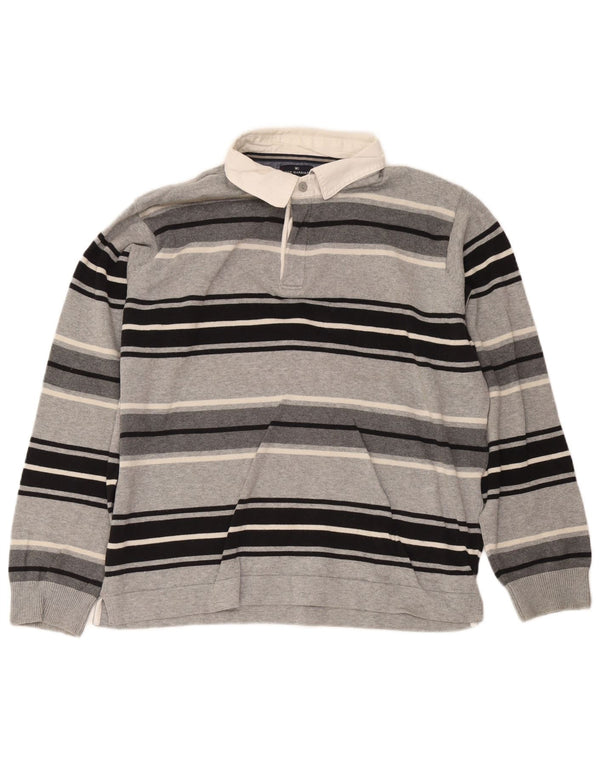 Marks & Spencer Mens Blue Harbour Rugby Polo Shirt Large Grey Striped