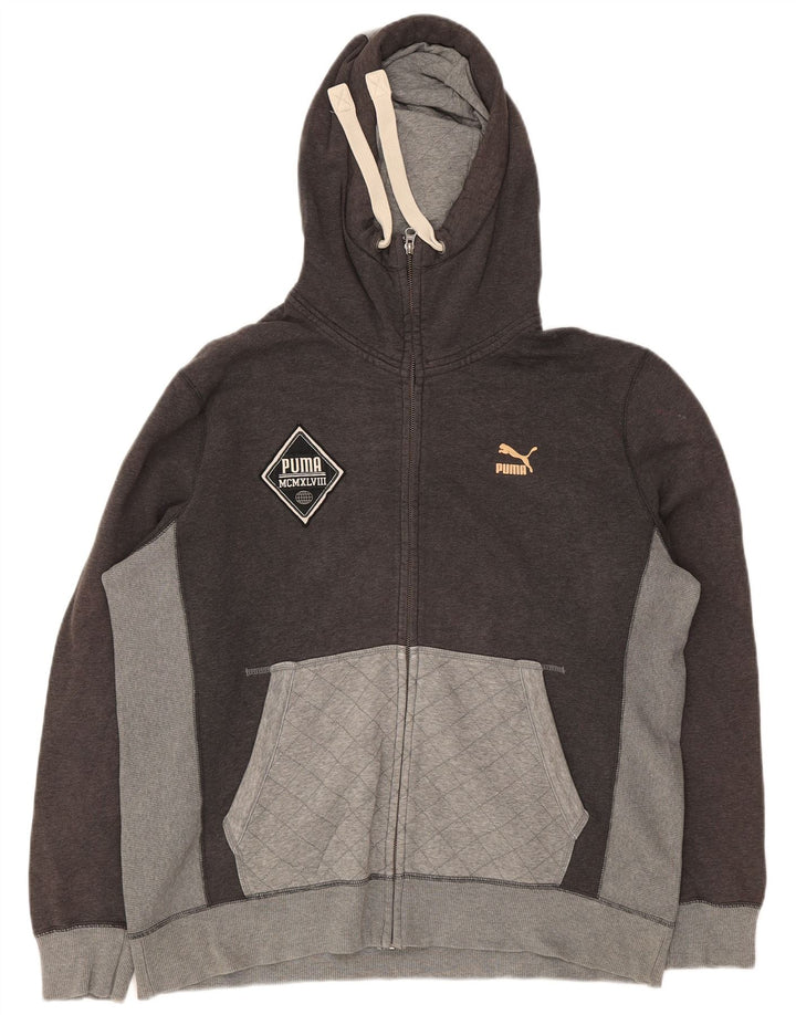 Puma Mens Zip Hoodie Sweater XL Grey Check