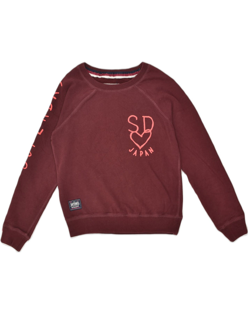 SUPERDRY Womens Graphic Sweatshirt Jumper UK 12 Medium Burgundy Cotton | Vintage Superdry | Thrift | Second-Hand Superdry | Used Clothing | Messina Hembry 